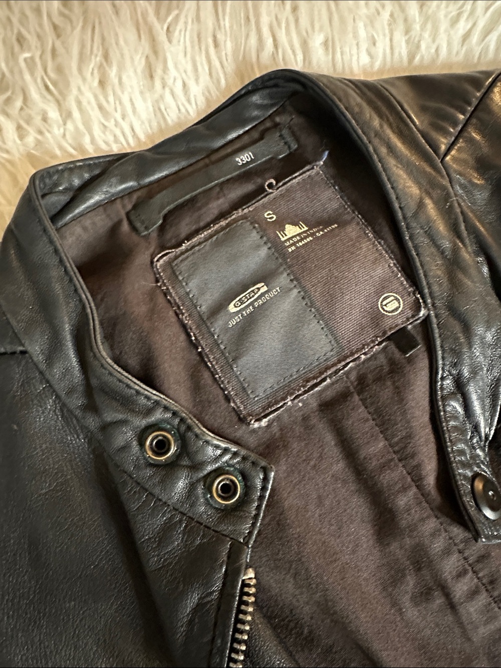 G Star Raw Black Leather Jacket with Snap Collar small - Picture 2 of 6